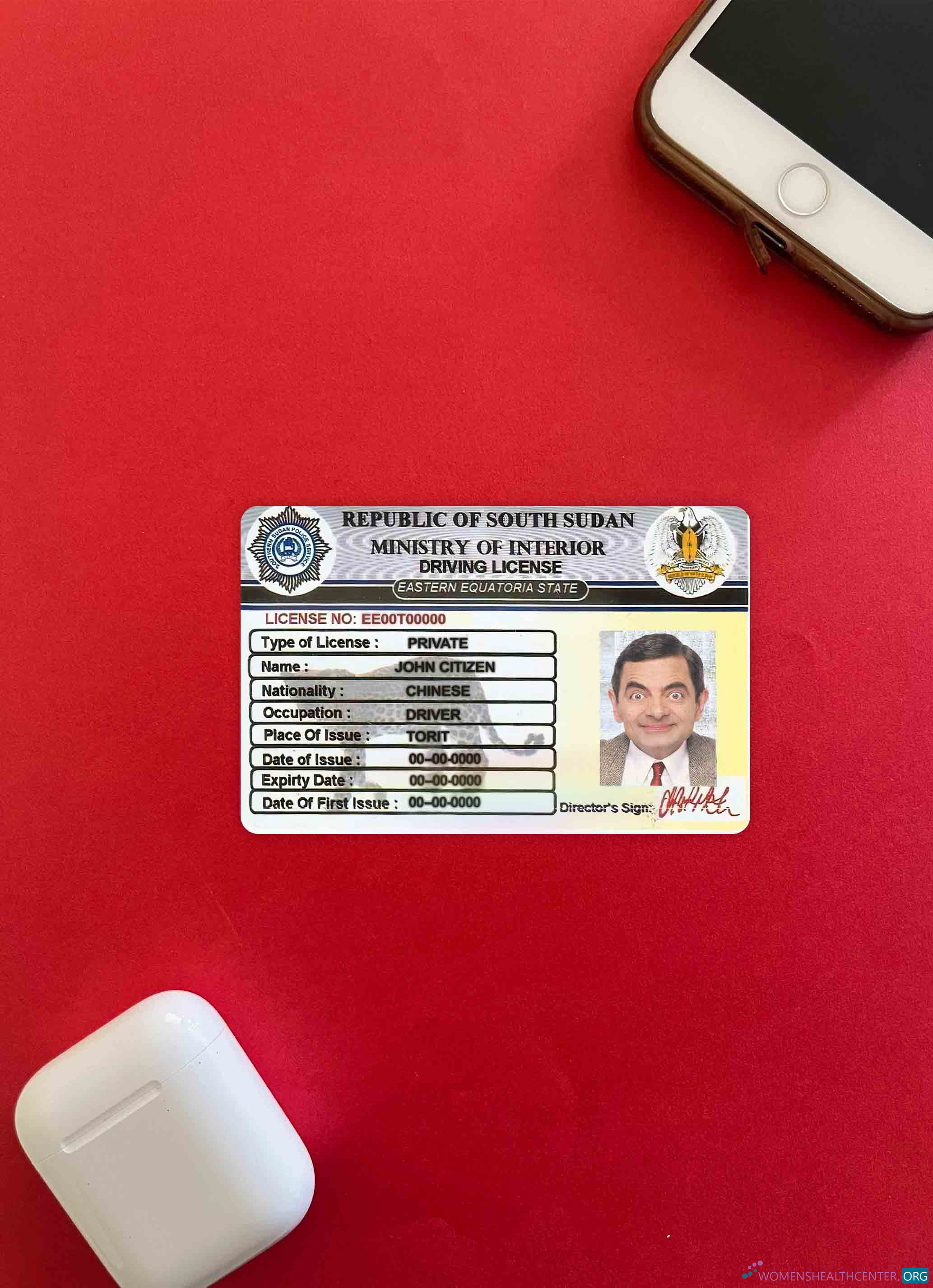 Download South Sudan driving license photolook FRONT Photoshop template